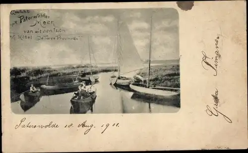 Ak Paterswolde Drenthe Niederlande, Blick auf den Paterswolder See vom Hotel De Twee Provincien