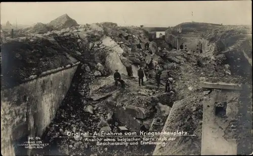 Ak Belgien, Kriegsschauplatz, Ansicht eines Forts nach der Beschießung, Kriegszerstörung 1. WK