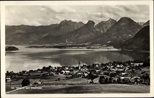 Ak Sankt Gilgen in Salzburg, Panorama vom Ort am Abersee