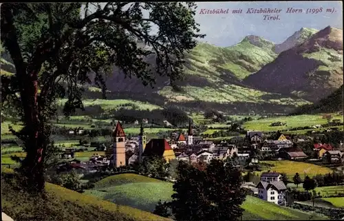 Photochromie Kitzbühel in Tirol, Totale mit Kitzbüheler Horn, Nr 12214