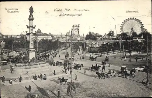 Ak Wien 2 Leopoldstadt, Praterstern, Ausstellungsstraße, Tegetthoffdenkmal, Riesenrad