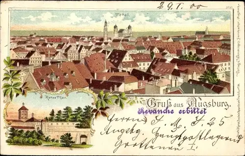 Litho Augsburg in Schwaben, Gesamtansicht, Rotes Tor