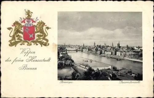 Präge Wappen Ak Hansestadt Bremen, Gesamtansicht