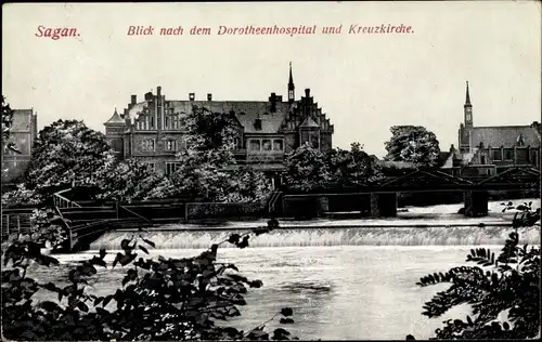 Ak Żagań Sagan Schlesien, Dorotheenhospital, Kreuzkirche, Wehr