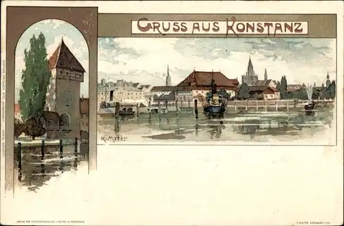 Künstler Litho Mutter, K., Konstanz am Bodensee, Stadtansicht, Turm