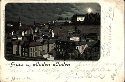 Mondschein Litho Baden Baden am Schwarzwald, Teilansicht