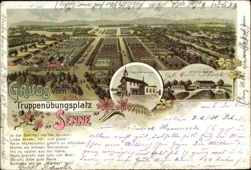 Litho Schloss Neuhaus Paderborn in Westfalen, Sennelager, Truppenübungsplatz Senne, Offizierkasino