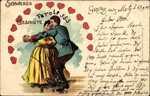 Litho Schweres Geschütz, Soldat beim Tanz mit einer Frau