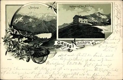 Litho Oberstdorf im Oberallgäu, Gasthaus auf dem Nebelhorn, Seealpsee