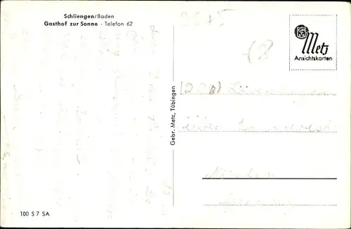 Ak Schliengen im Schwarzwald, Gasthof zur Sonne