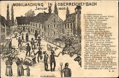 Künstler Ak Oberreichenbach im Schwarzwald, Mobilmachung Januar 1905