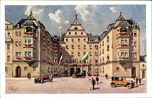 Künstler Ak Dresden Altstadt, Hotel, Vereinshaus Hospiz, Zinzendorfstraße 17-21