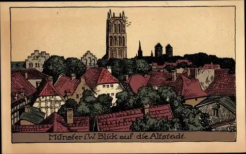 Steindruck Ak Münster in Westfalen, Altstadt, Kirchturm