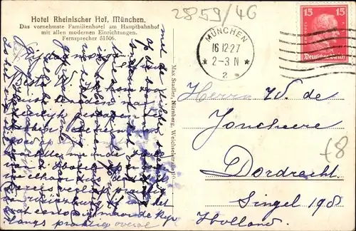 Ak München Bayern, Hotel Rheinischer Hof