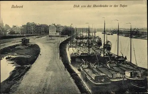Ak Ruhrort Duisburg im Ruhrgebiet, Hafen, Rheinbrücke