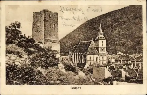 Ak Brașov Brassó Kronstadt Rumänien, Turm, Uhr, Häuser