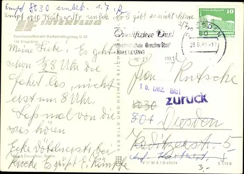 Ak Interflug Flugzeug IL 62