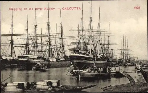 Ak Calcutta Kolkata Kalkutta Indien, Shipping on the River Hughly