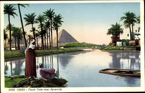 Ak Cairo Kairo Ägypten, Flood Time near Pyramids