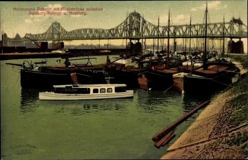 Ak Ruhrort Duisburg im Ruhrgebiet, Hafen, Rheinbrücke Ruhrort Homberg