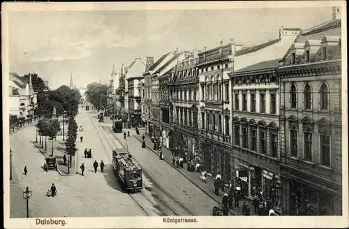 Ak Duisburg im Ruhrgebiet, Königstraße, Geschäfte, Straßenbahn