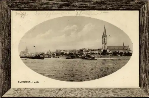 Passepartout Ak Emmerich am Rhein, Kirche, Schiffe