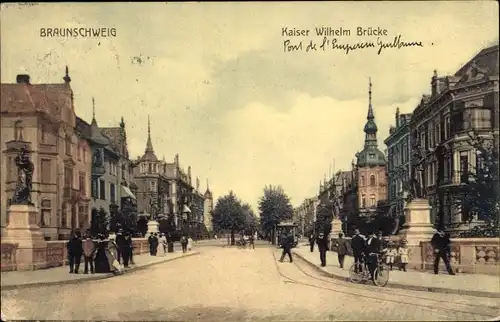 Ak Braunschweig in Niedersachsen, Kaiser Wilhelm Brücke, Straßenbahn