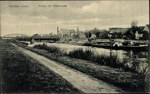Ak Verden an der Aller, Uferweg, Allerbrücke, Dampfer Oker