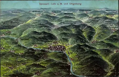 Landkarten Ak Lohr am Main Spessart Unterfranken, Panorama