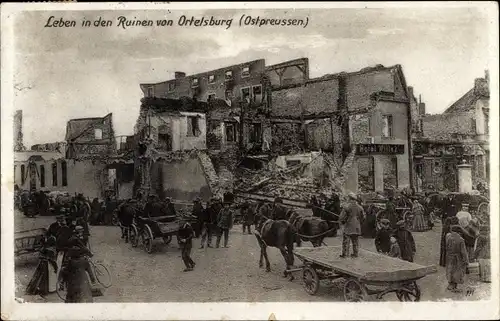Ak Szczytno Ortelsburg Ostpreußen, Leben in den Ruinen, Kriegszerstörung 1. WK, Ostpreußenhilfe