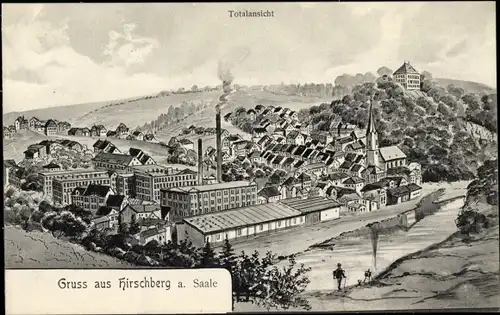 Künstler Ak Hirschberg an der Saale, Gesamtansicht, Fabrik