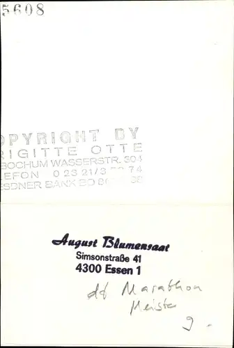 Foto Marathonläufer August Blumensaat, Nummer 731, Autogramm