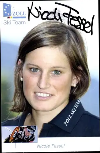 Autogrammkarte Skilangläuferin Nicole Fessel, Portrait, Autogramm