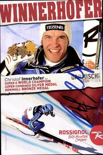 Ak Skirennläufer Christof Innerhofer, Medaille, Autogramm