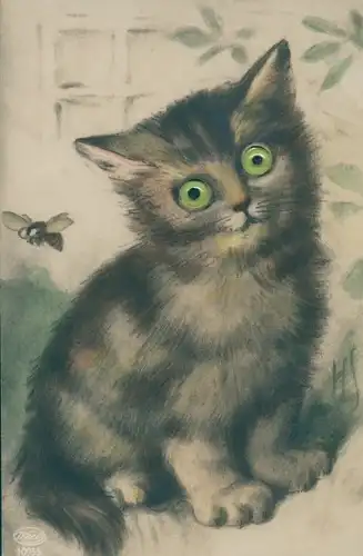 Material Künstler Ak Katze, Wespe