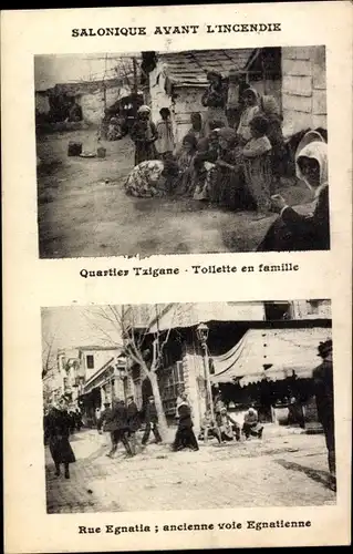 AK Thessaloniki Griechenland, Zigeunerviertel, Familientoilette, Egnatia-Straße, Old Way