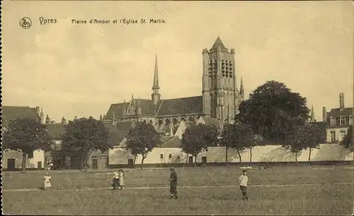 Ak Ypres Ypern Flandern, Plaine d'Amour et l'Eglise St. Martin