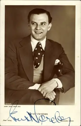 Ak Schauspieler Ernst Verebes, Portrait mit Hut, Autogramm