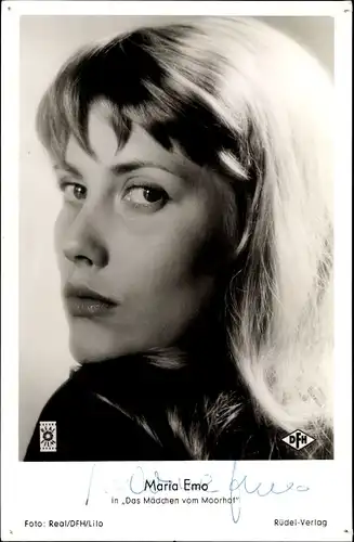 Ak Schauspielerin Maria Emo, Portrait, Das Mädchen vom Moorhof, Autogramm
