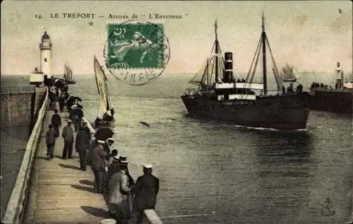 Ak Fährschiff L'Envermeu, Hafen Le Tréport, Seine Maritime