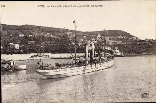 Ak Nizza Alpes Maritimes, Hafen, Abfahrt Fährschiff nach Korsika