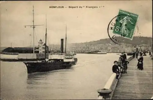 Ak Honfleur Calvados, Hafen, Abfahrt Dampfer Francois I