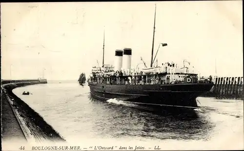 Ak Boulogne sur Mer, Fährschiff Onward, Abfahrt