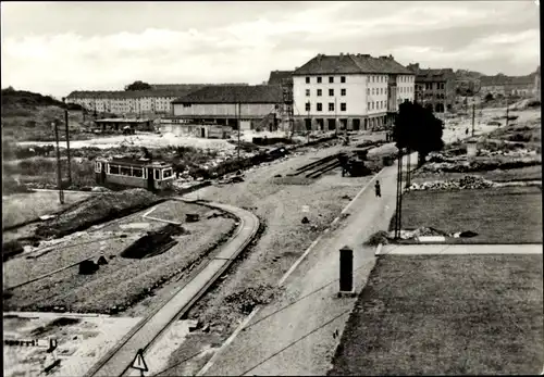 Ak Nordhausen am Harz, Töpferstraße, Kornmarkt, Neubau mit Gleisprovisorium Weberstraße