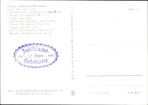 Ak 75 Jahre Straßenbahn Nordhausen 1975, Tw 5, Tw 25, Tw 47, Arnoldstraße, Töpferstraße