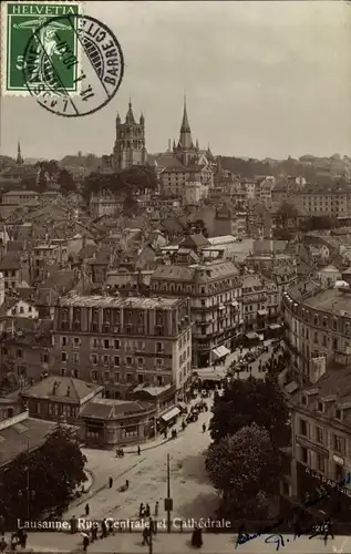 Ak Lausanne Kanton Waadt, Rue Centrale, Kathedrale