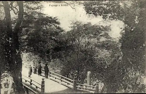 Ak Kobe Präf Hyogo Japan, Holzbrücke