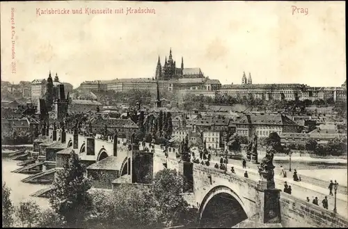 Ak Praha Prag Tschechien, Karlsbrücke und Kleinseite mit Hradschin