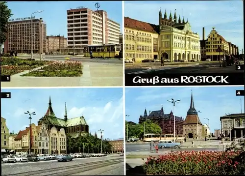 Ak Hansestadt Rostock, Rathaus, Haus Sonne, Karl-Marx-Platz, Steintor, Marienkirche