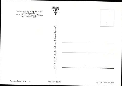 Ak Langenbernsdorf in Sachsen, Konsum Gaststätte Waldperle am Werdauer Wald